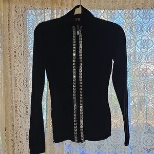 Belldini Black Button Down Shirt with Silver Accents